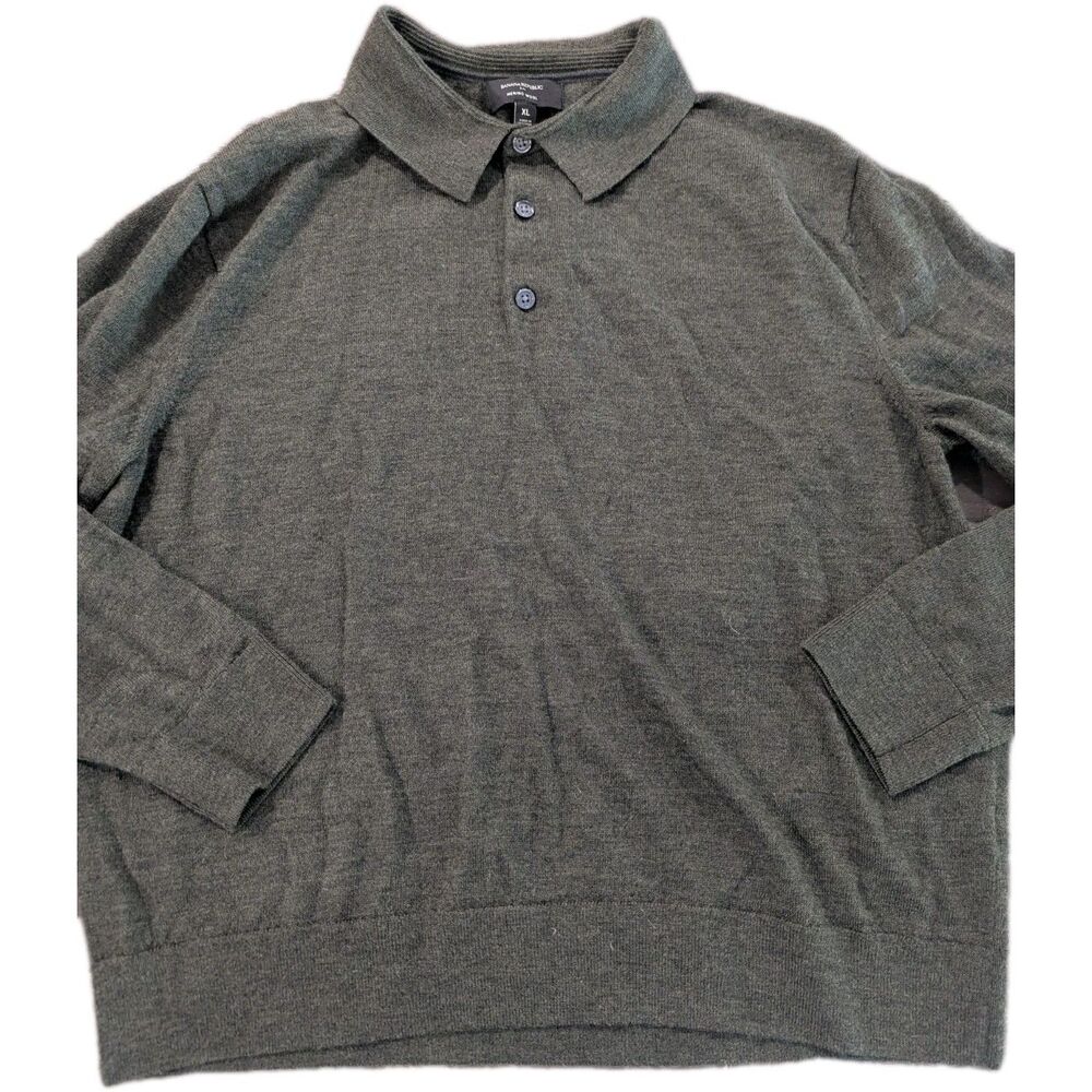 Banana Republic Mens Merino Wool Long Sleeve Quarter Snap Sweater Olive Green XL